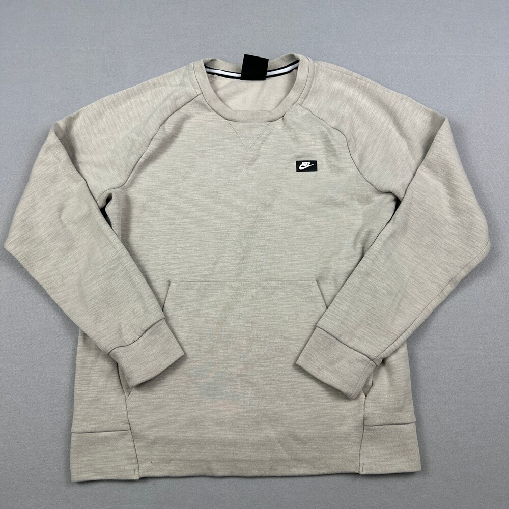 Nike Sweatshirt Men Small Beige Tech Fleece Optic Crew Neck Pullover Pockets S